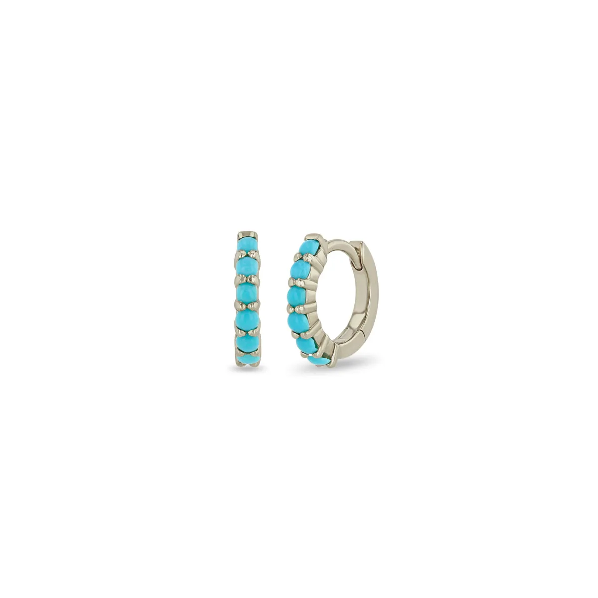 14k Prong Set Turquoise Small Hinge Huggie Hoops - SALE sold by Zoe Chicco product image thumbnail 2