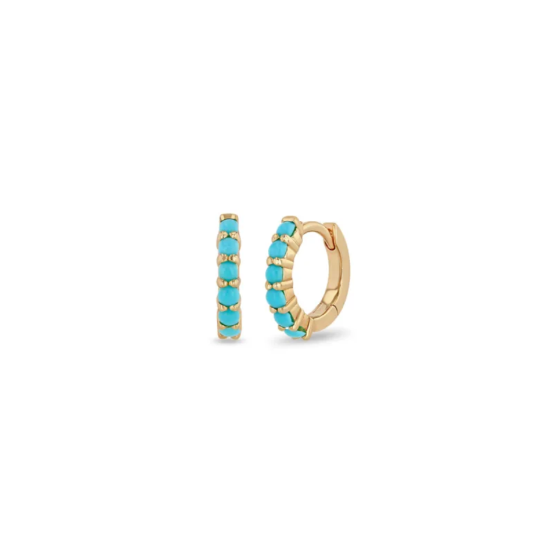 14k Prong Set Turquoise Small Hinge Huggie Hoops - SALE made by Zoe Chicco