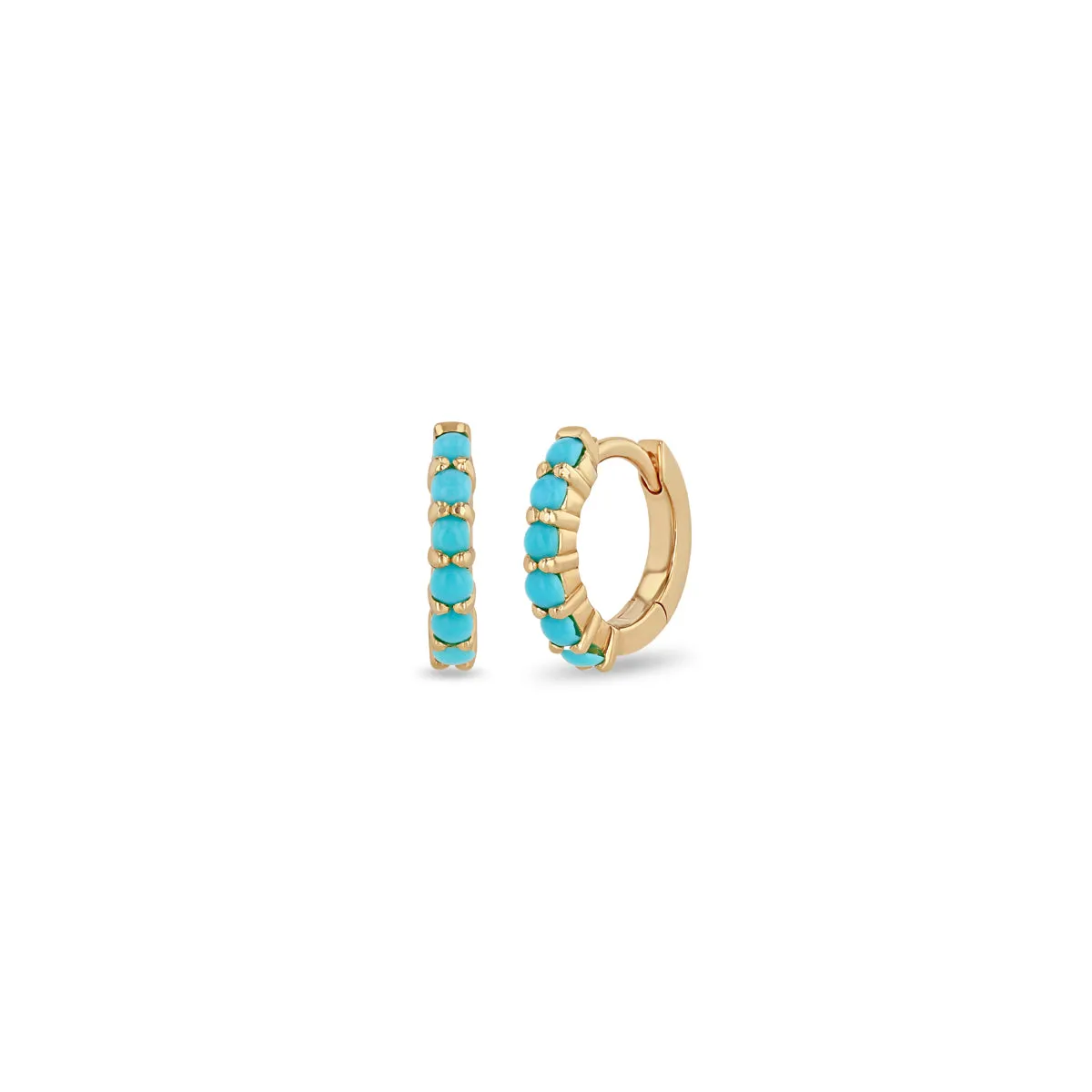 14k Prong Set Turquoise Small Hinge Huggie Hoops - SALE sold by Zoe Chicco