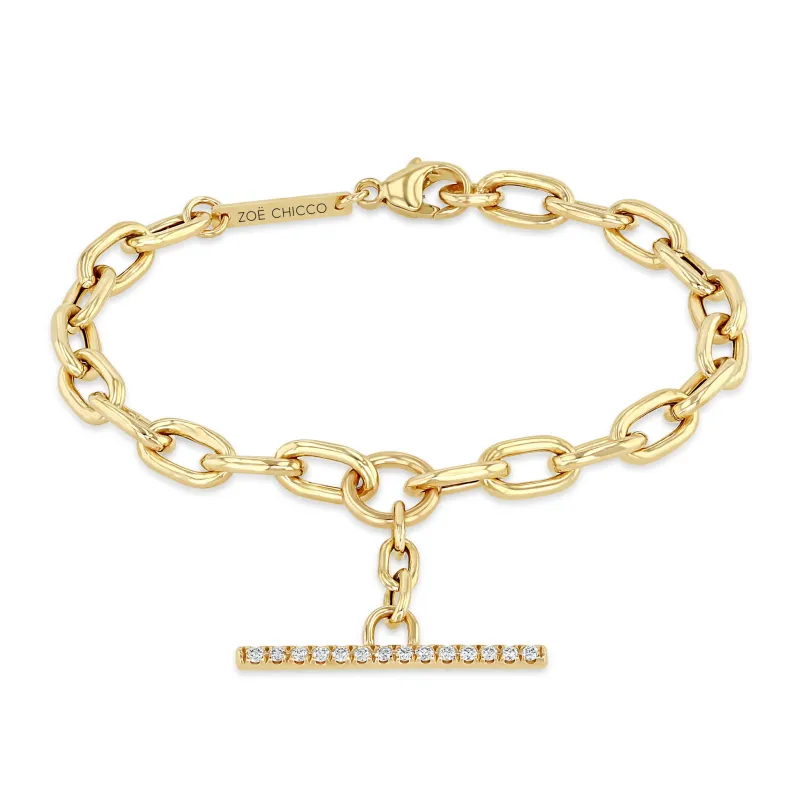 14k Extra Large Square Oval Chain Pavé Diamond Toggle Bracelet - SALE made by Zoe Chicco
