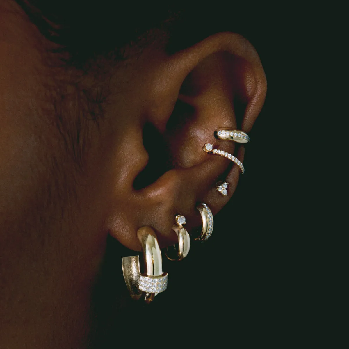 14k Pavé Diamond Line Chubby Huggie Hoops - SALE sold by Zoe Chicco product image thumbnail 5