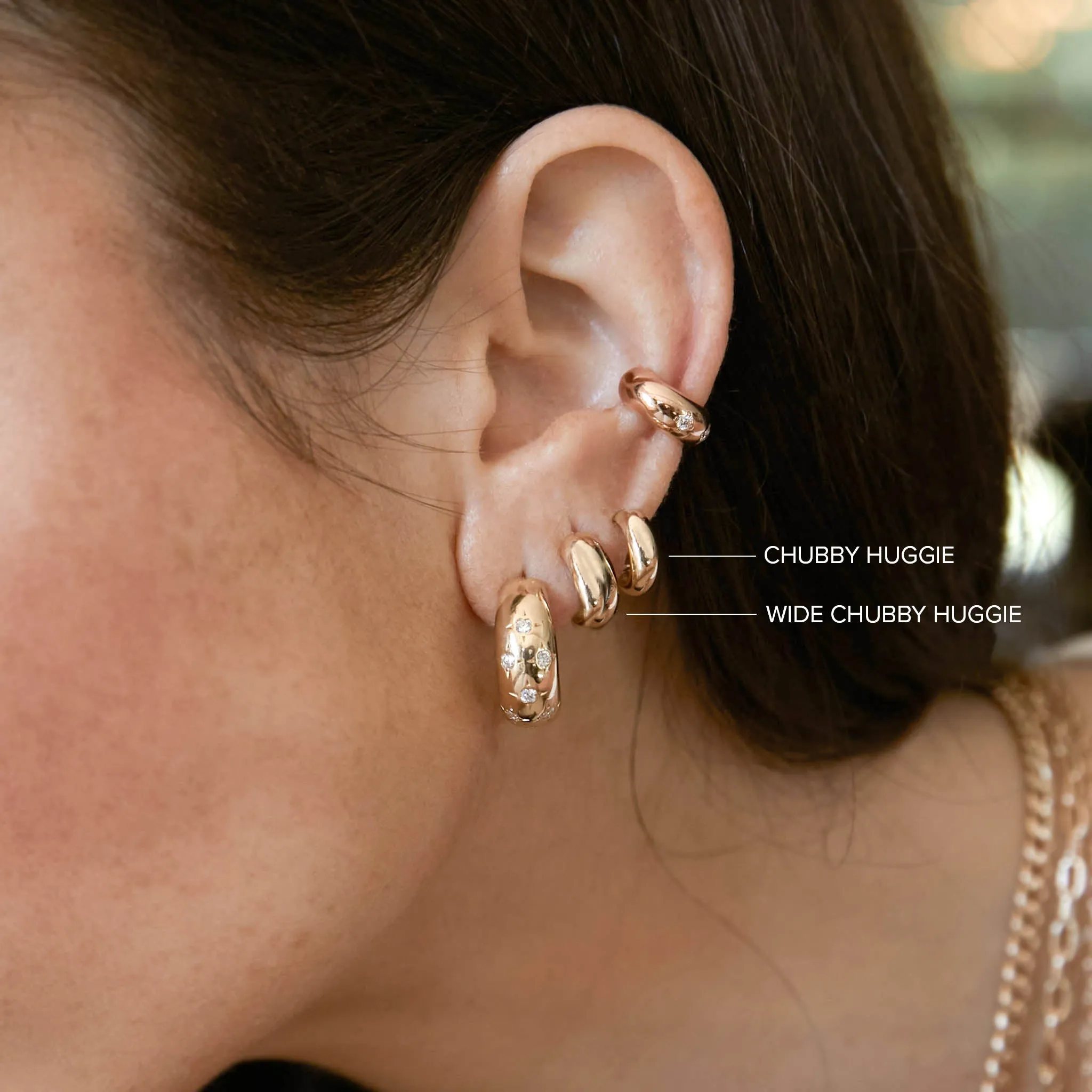 14k Pavé Diamond Line Chubby Huggie Hoops - SALE sold by Zoe Chicco product image thumbnail 3