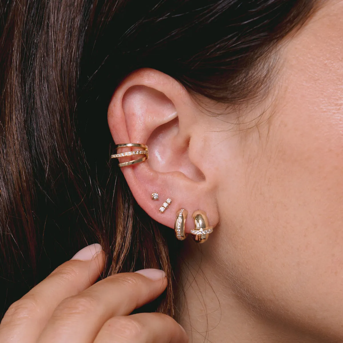 14k Pavé Diamond Line Chubby Huggie Hoops - SALE sold by Zoe Chicco product image thumbnail 4