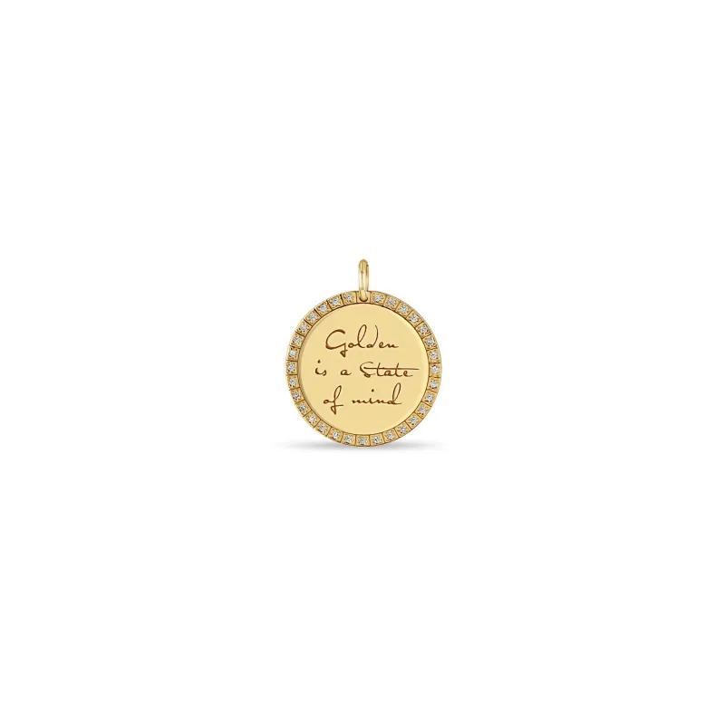 14k Single Medium Mantra with Diamond Border Charm - SALE made by Zoe Chicco