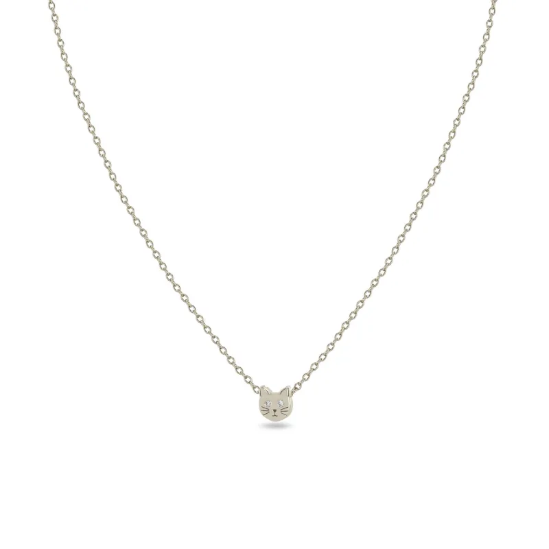 14k Itty Bitty Cat with Diamond Eyes Necklace - SALE made by Zoe Chicco