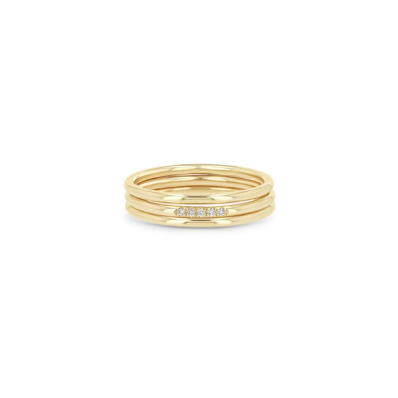 Set of 3 14k Gold & 5 Pavé Diamond Rings - SALE made by Zoe Chicco