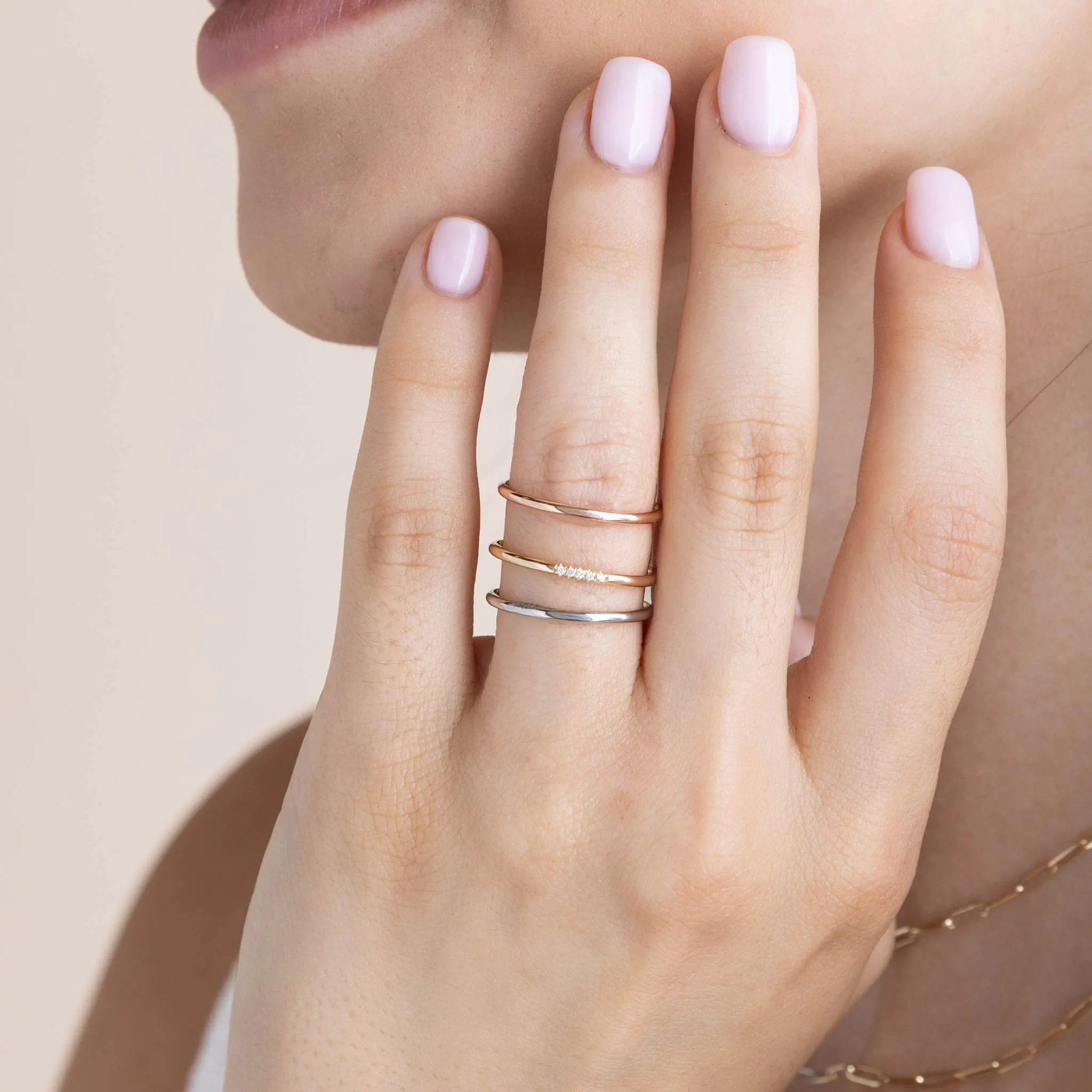 Set of 3 14k Gold & 5 Pavé Diamond Rings - SALE sold by Zoe Chicco product image thumbnail 2