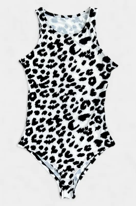Grey Animal Print Sleeveless Bodysuit sold by ZZs