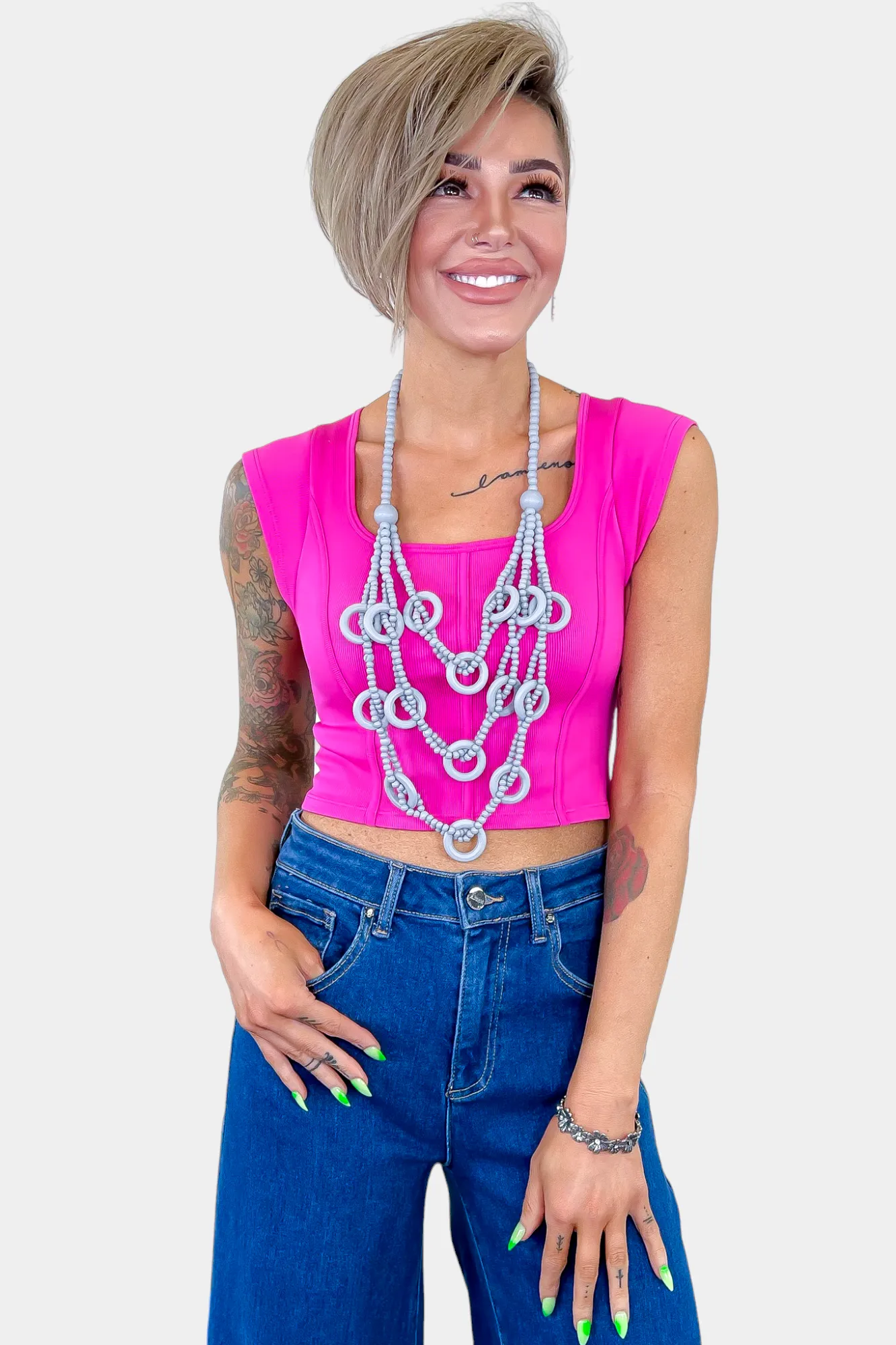 Pink Ribbed Short Sleeve Crop Top sold by ZZs product image thumbnail 2