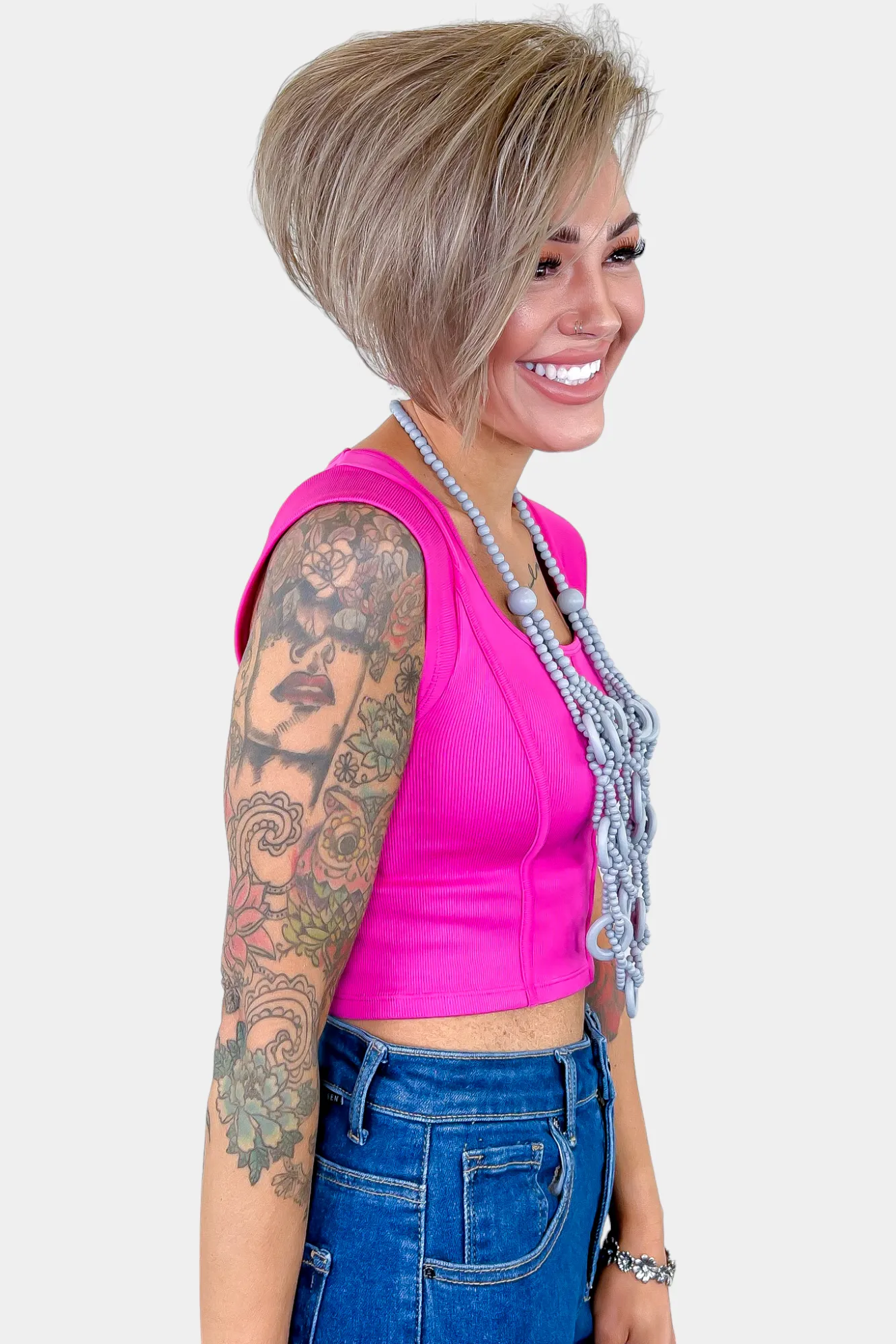 Pink Ribbed Short Sleeve Crop Top sold by ZZs product image thumbnail 4