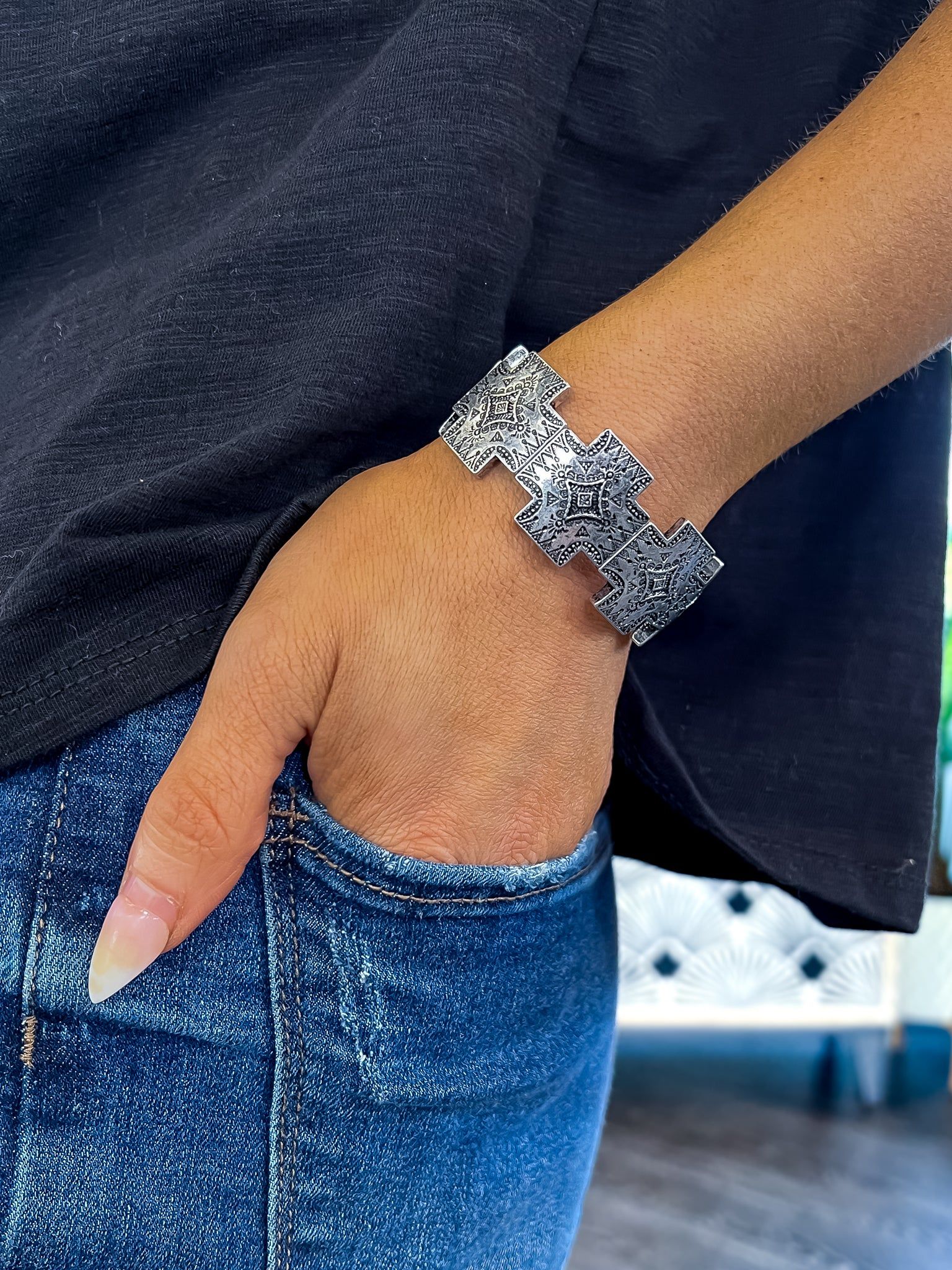 Silver Decorative Concho Stretch Bracelet sold by ZZs product image thumbnail 4