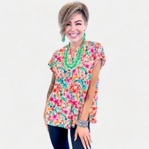 Beige Multi Lizzy Short Sleeve Top sold by ZZs