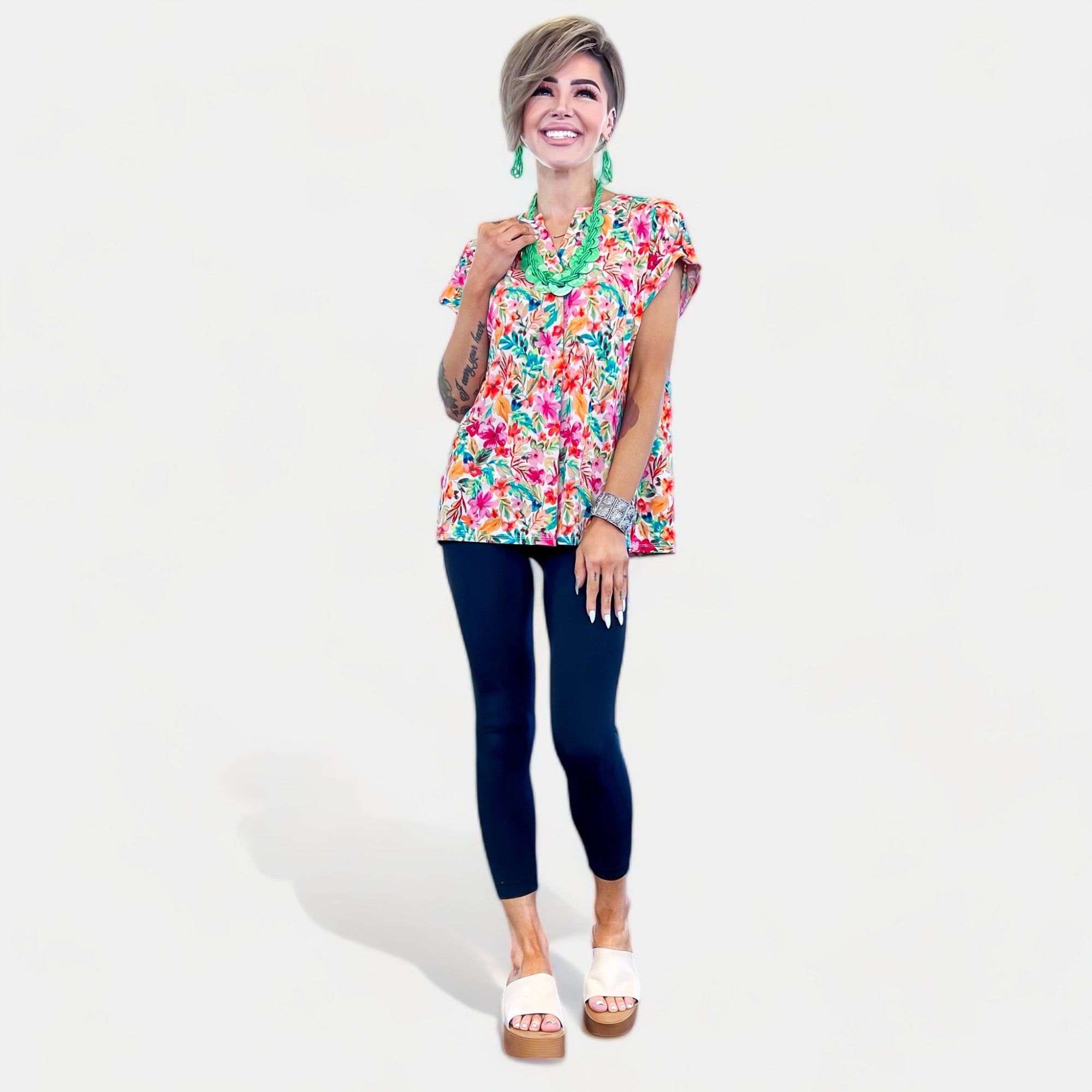 Beige Multi Lizzy Short Sleeve Top sold by ZZs