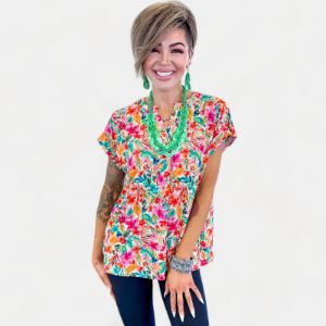 Beige Multi Lizzy Short Sleeve Top sold by ZZs