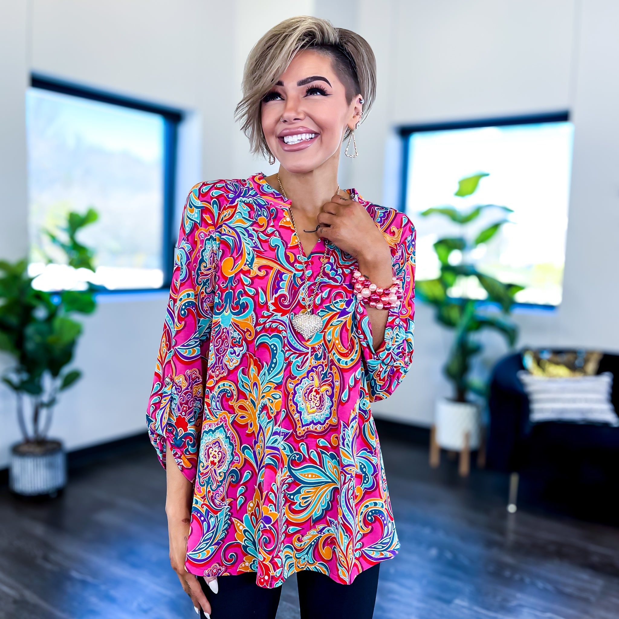 Hot Pink Bold Paisley Lizzy Top sold by ZZs