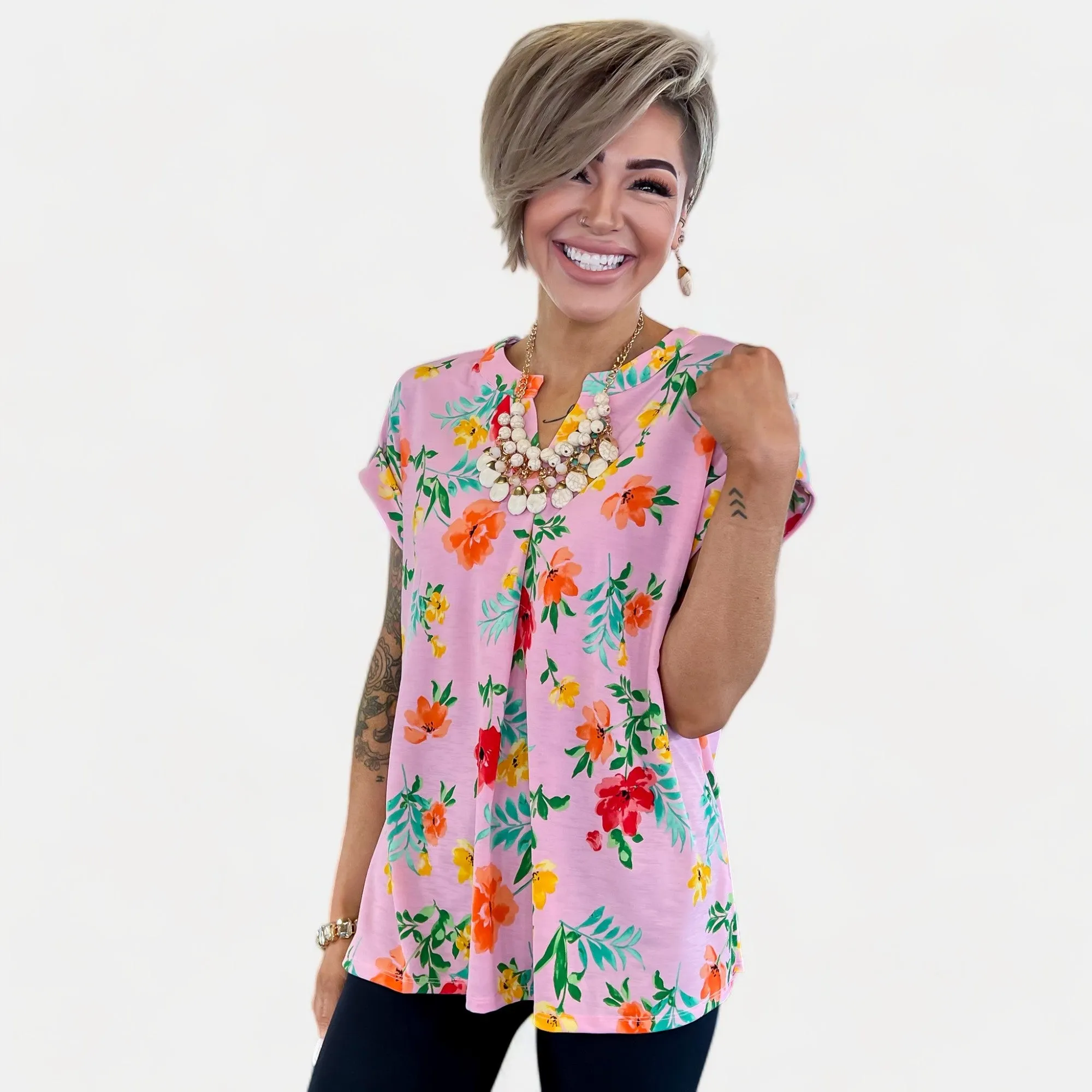 Blush Floral Lizzy Short Sleeve Top sold by ZZs