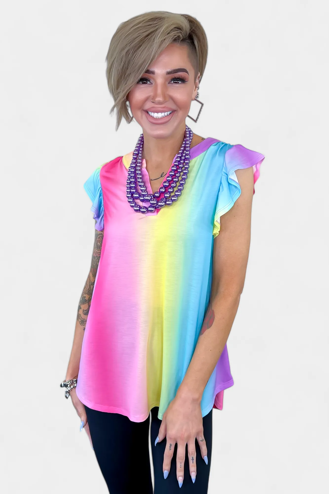 Multi Lizzy Flutter Sleeve Top sold by ZZs