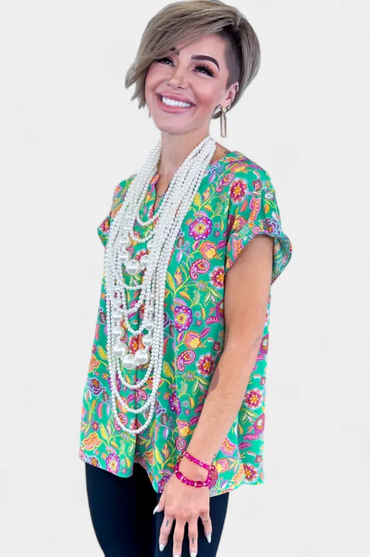 Emerald Floral Lizzy Short Sleeve Top [NO RETURNS] sold by ZZs