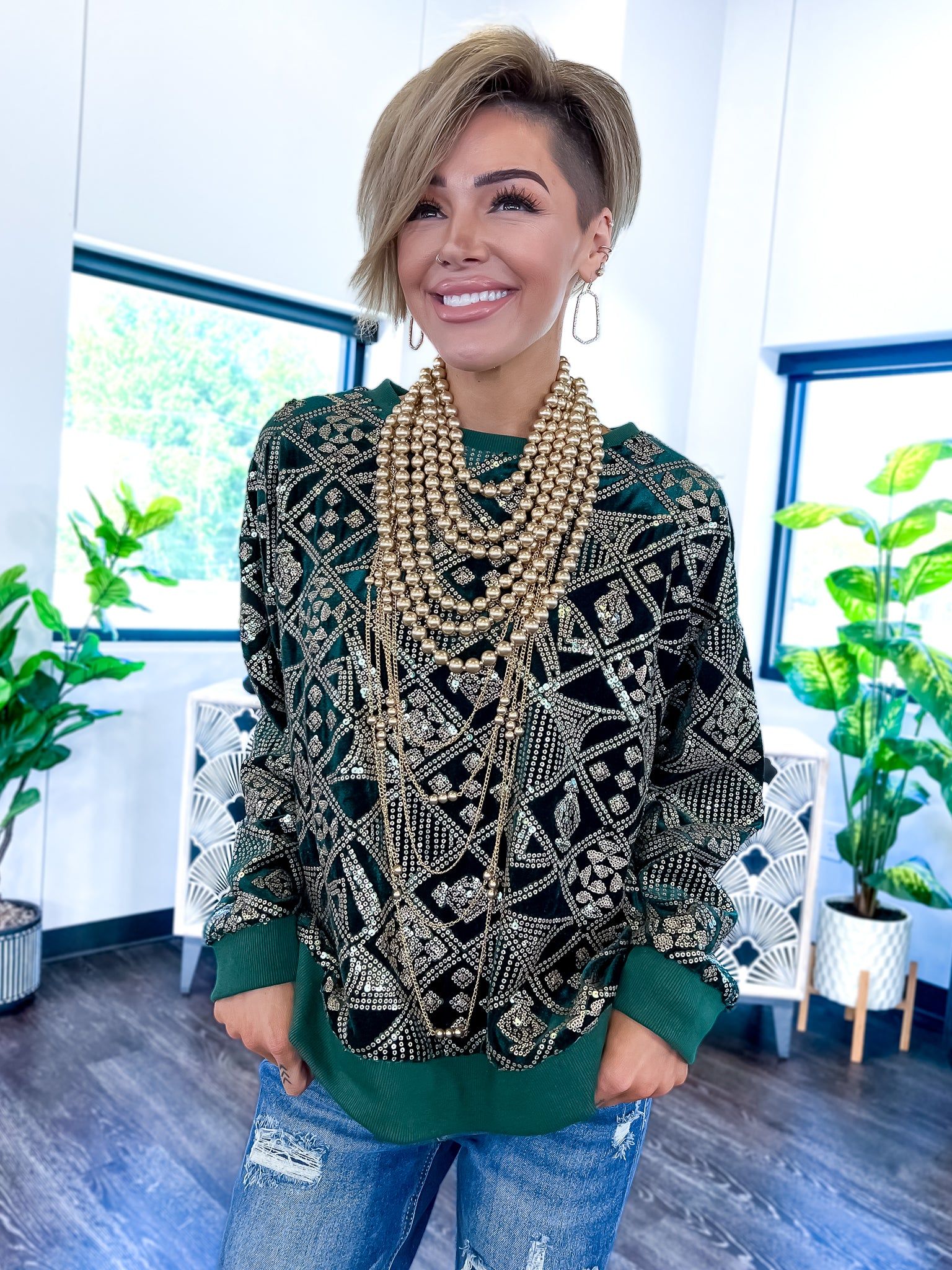 Green Sequin Velvet Top sold by ZZs