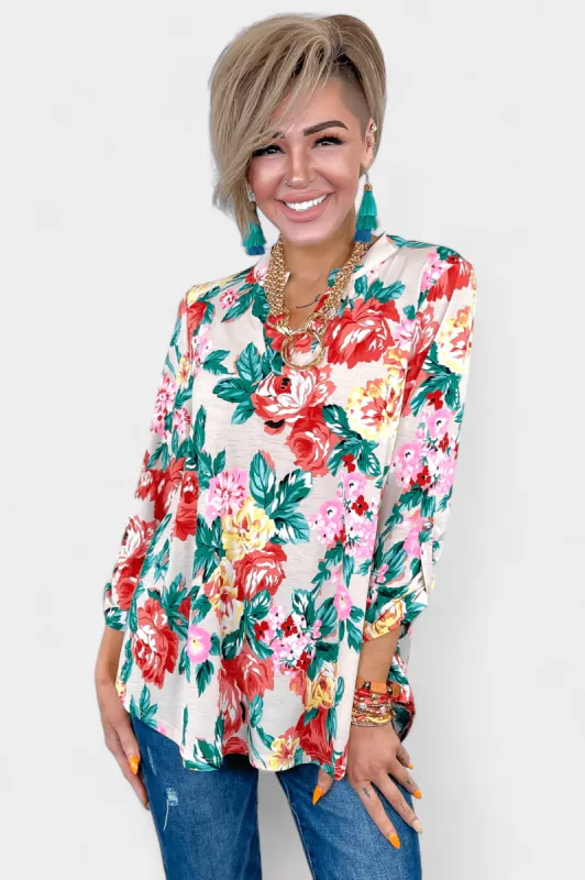 Beige Floral Lizzy Top [NO RETURNS] sold by ZZs