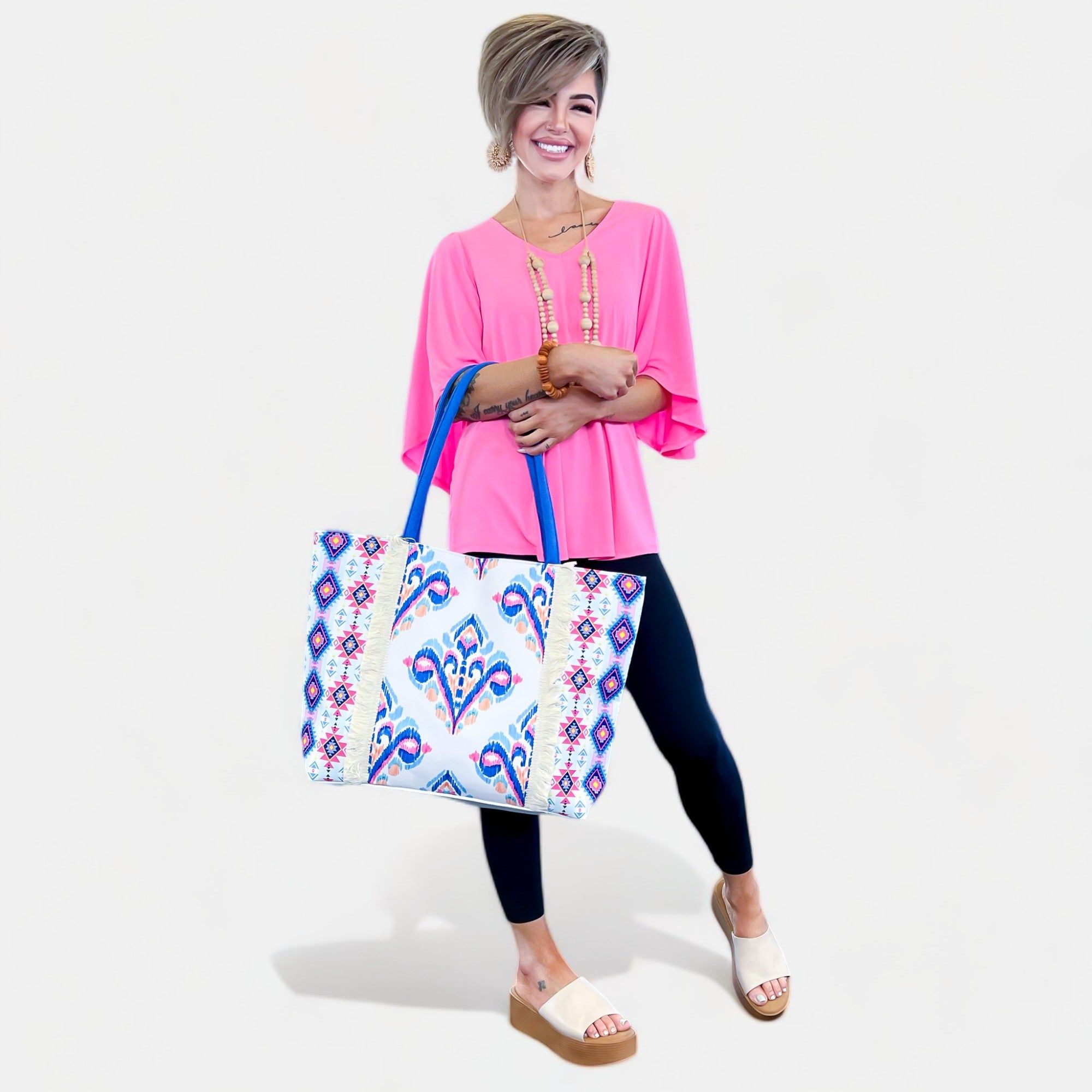 Blue Boho Fringe Tote Bag sold by ZZs