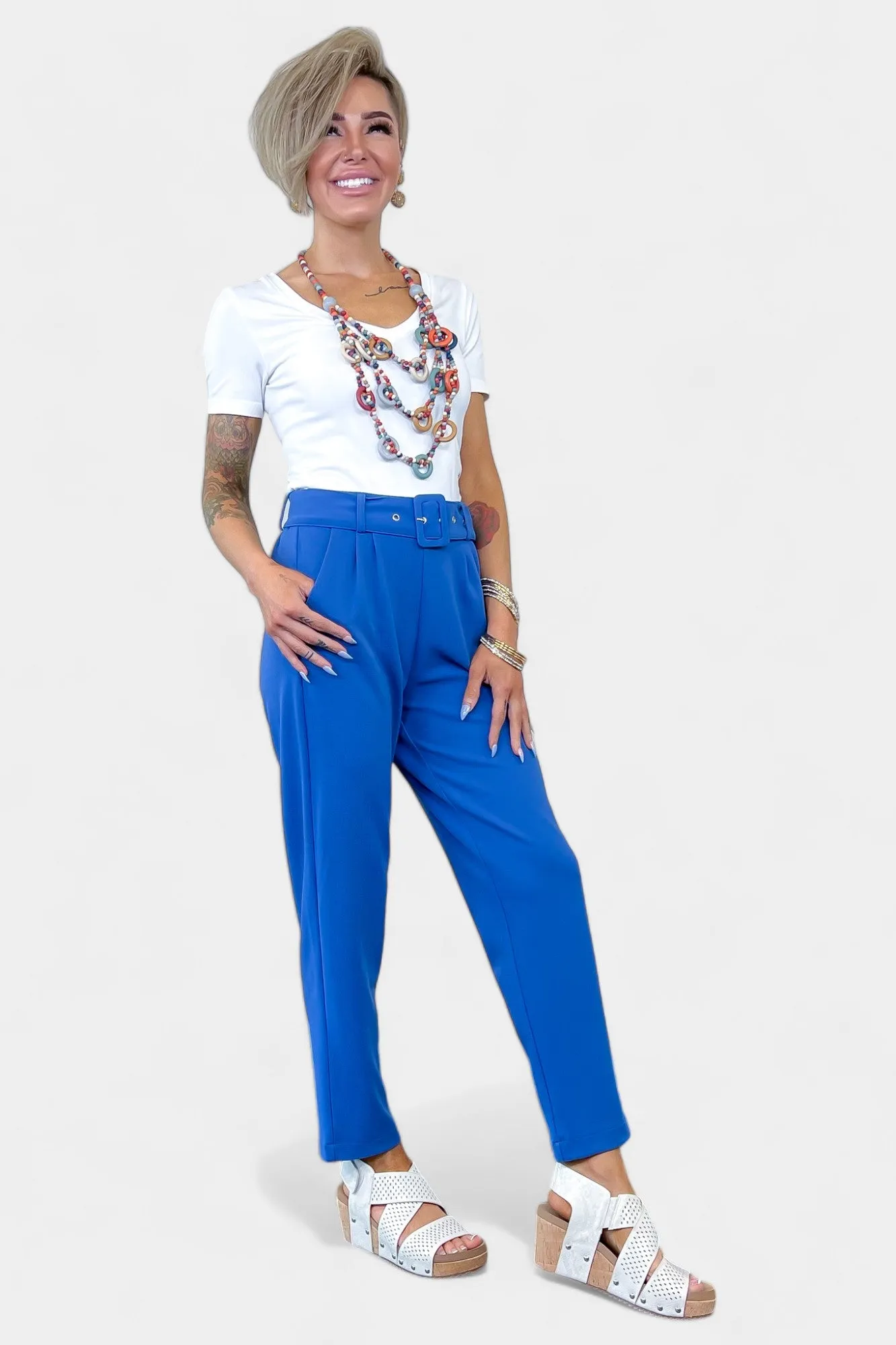 Blue Belted Stretch Pants sold by ZZs product image thumbnail 5