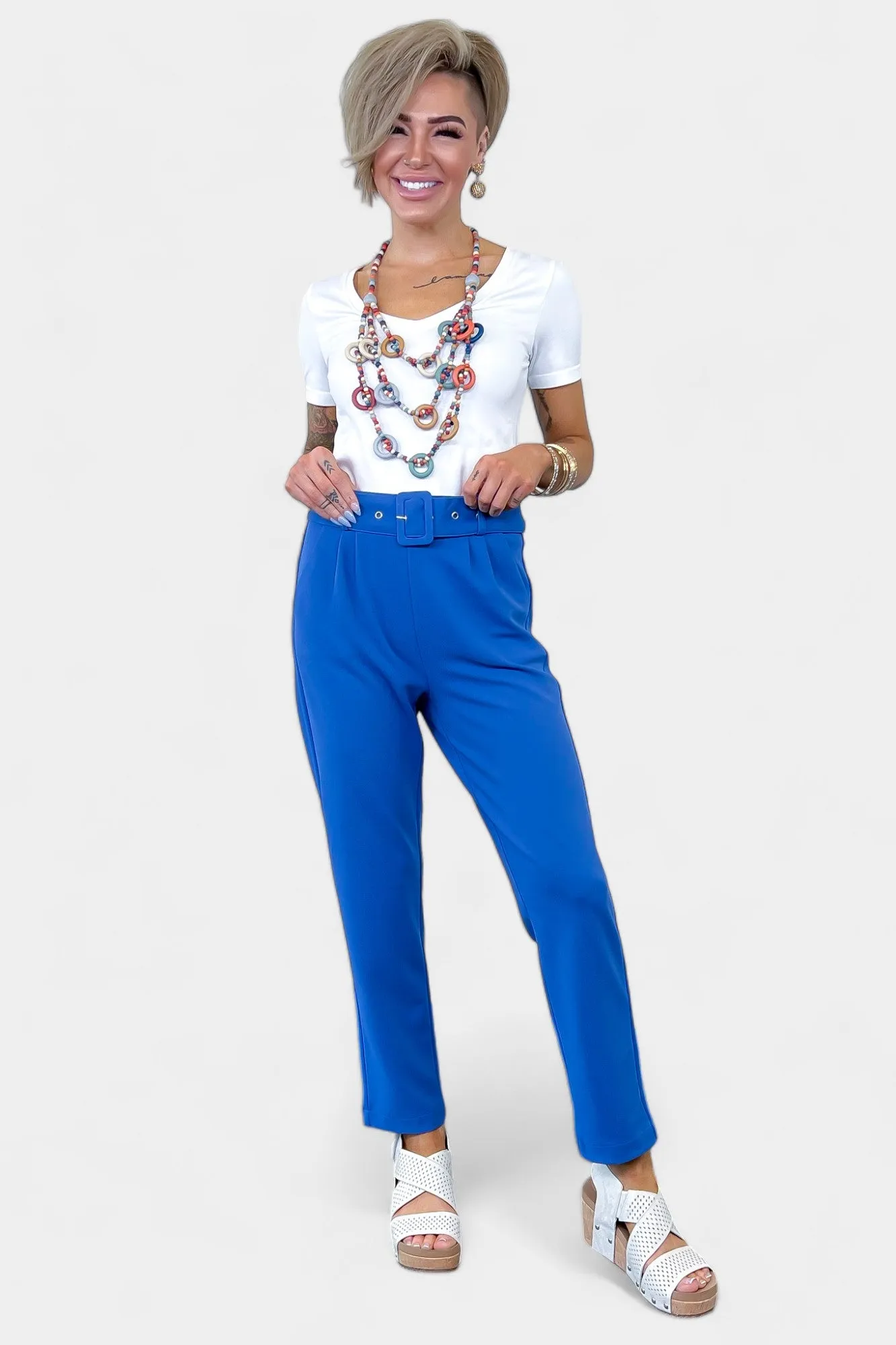 Blue Belted Stretch Pants sold by ZZs product image thumbnail 2