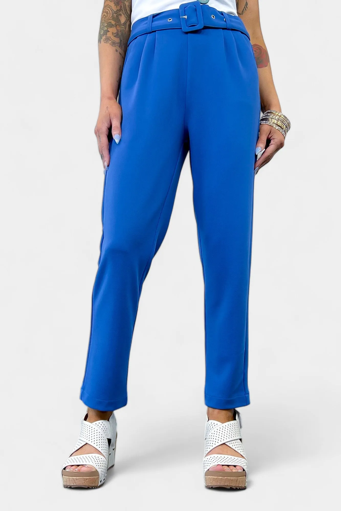 Blue Belted Stretch Pants sold by ZZs