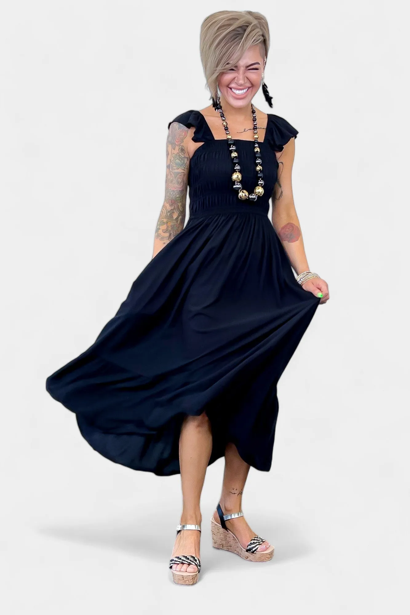 Black Ruffle Tank Midi Dress sold by ZZs