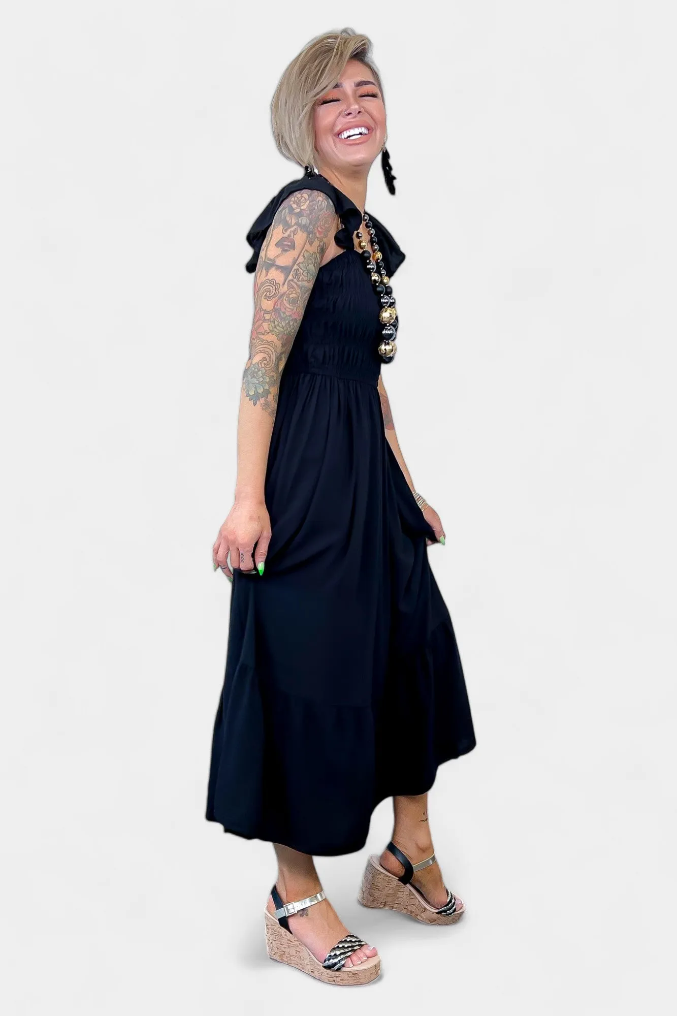Black Ruffle Tank Midi Dress sold by ZZs product image thumbnail 5