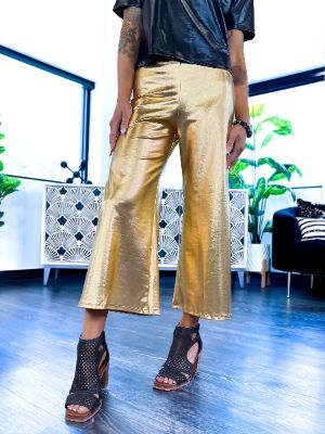 Gold Metallic Crop Pants [NO RETURNS] sold by ZZs