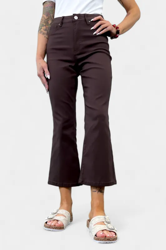 Brown Hyperstretch Cropped Flare Pants sold by ZZs