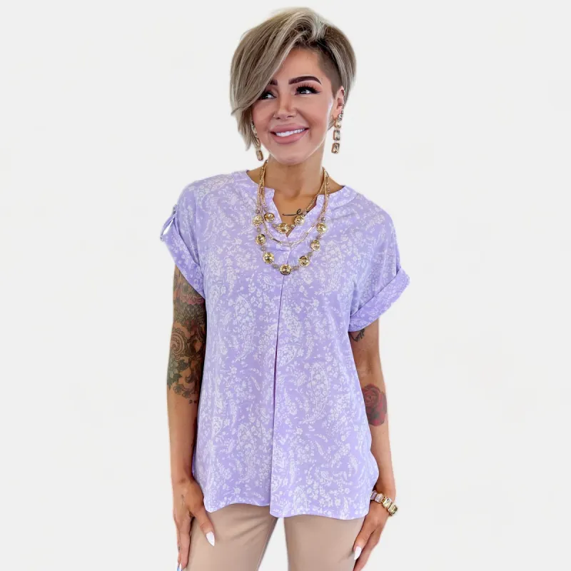 Lavender Paisley Lizzy Short Sleeve Top [NO RETURNS] sold by ZZs