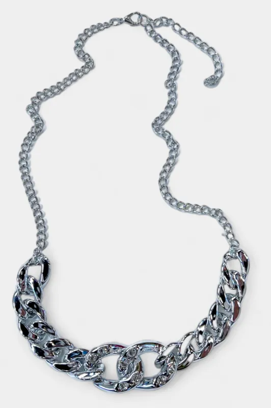 Silver Rhinestone Chain Link Necklace sold by ZZs