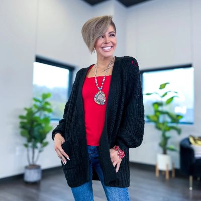 Black Oversized Cozy Cardigan sold by ZZs