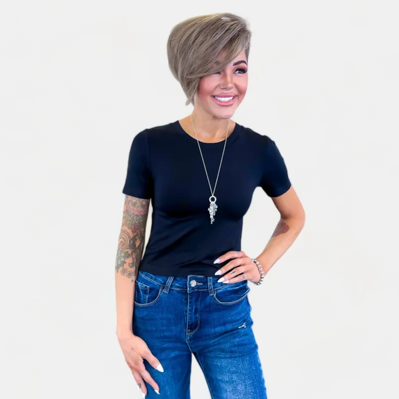 Black Seamless Short Sleeve Top sold by ZZs