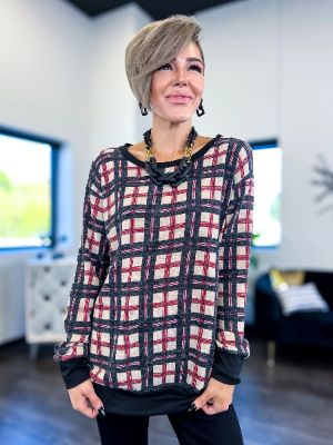 Taupe & Black Plaid Top sold by ZZs