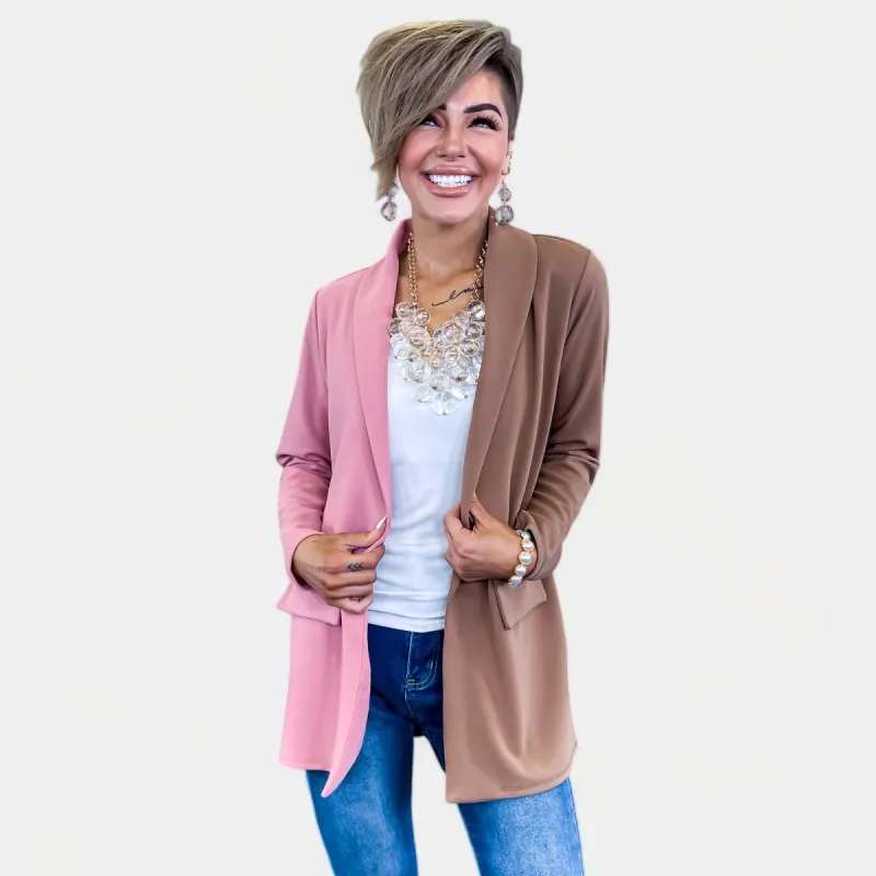 Mauve & Mocha Colorblock Blazer [NO RETURNS] sold by ZZs