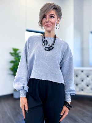 Grey Acid Wash Cropped Sweatshirt sold by ZZs