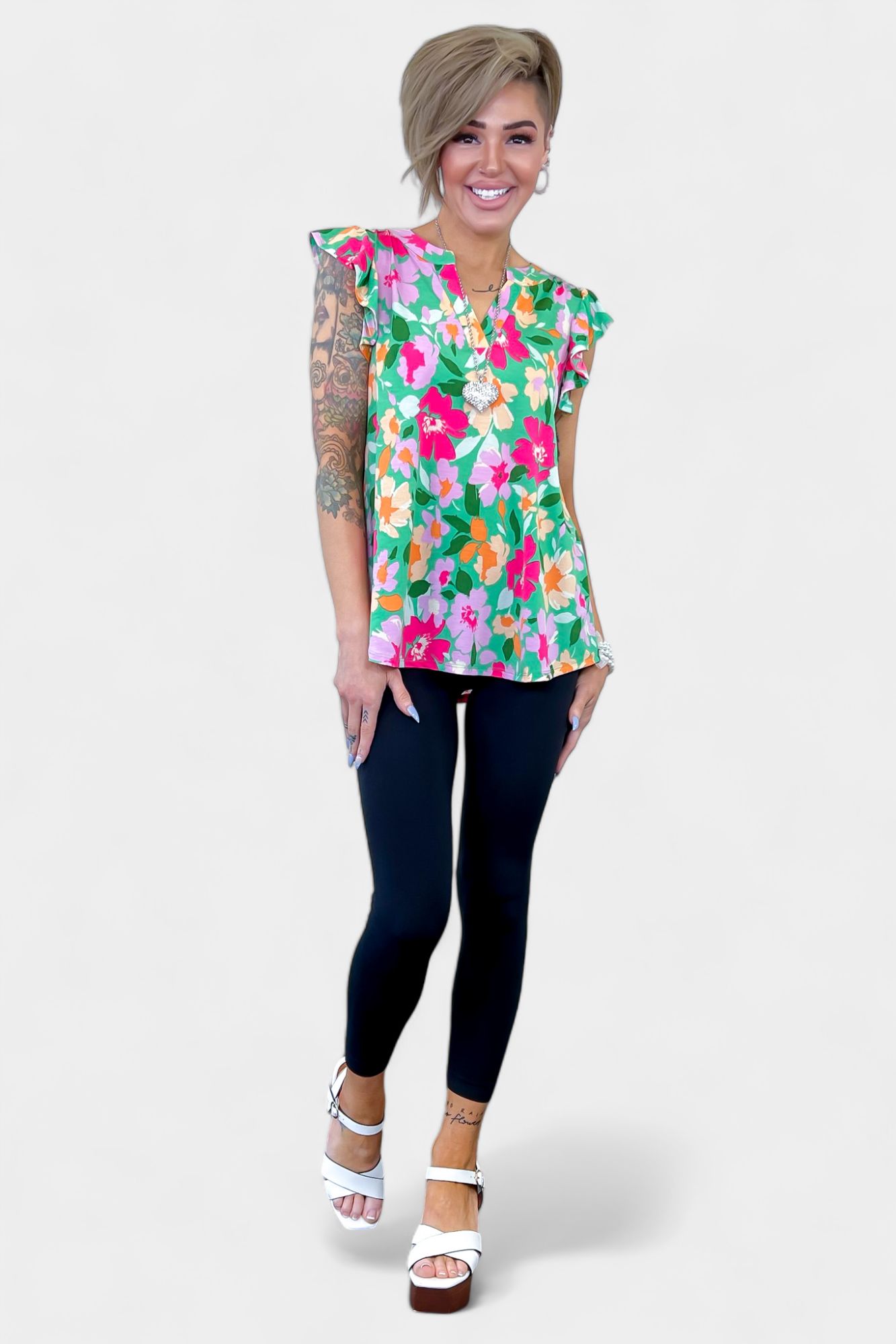 Green Floral Lizzy Flutter Sleeve Top sold by ZZs product image thumbnail 2
