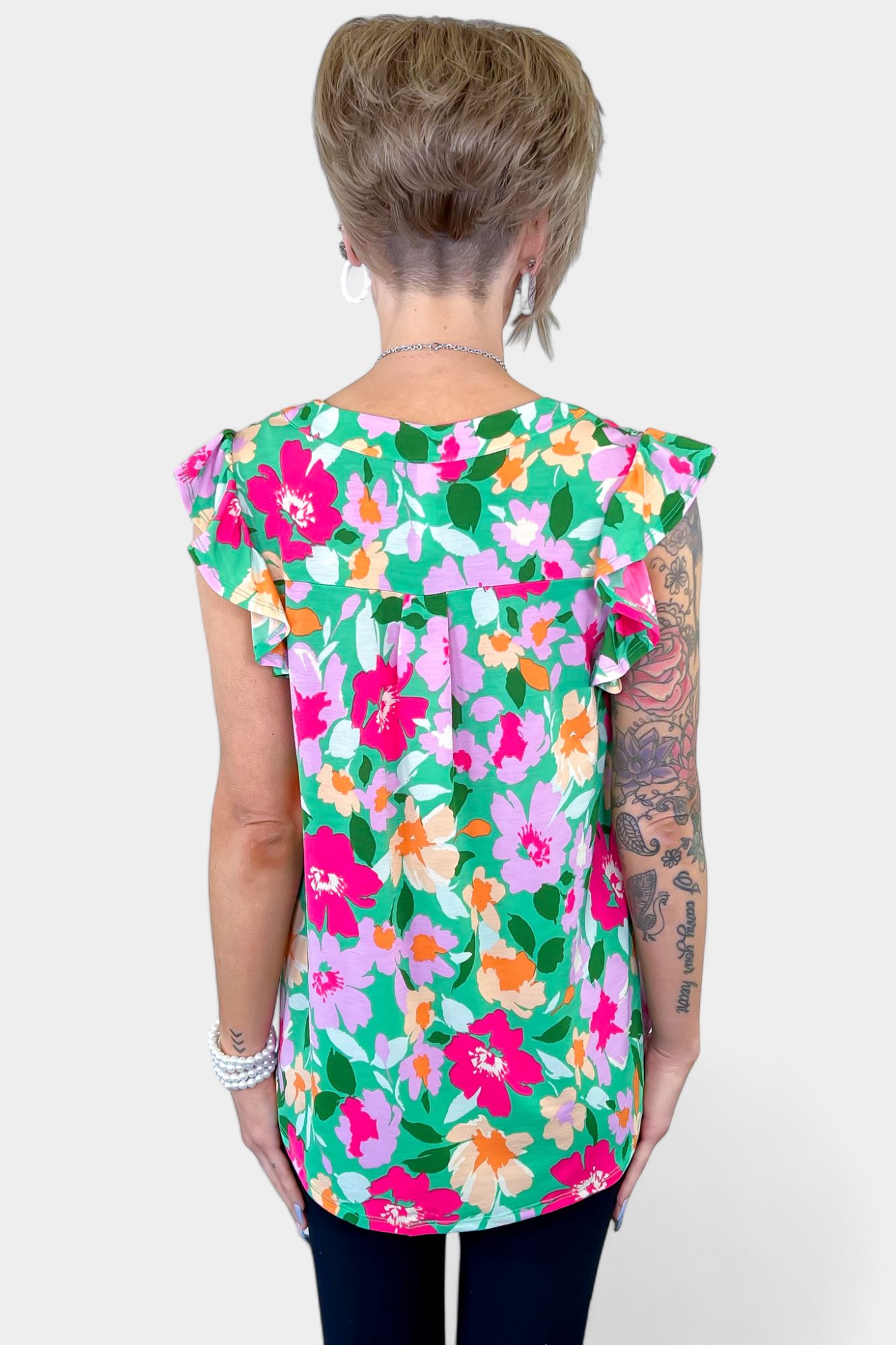 Green Floral Lizzy Flutter Sleeve Top sold by ZZs product image thumbnail 5