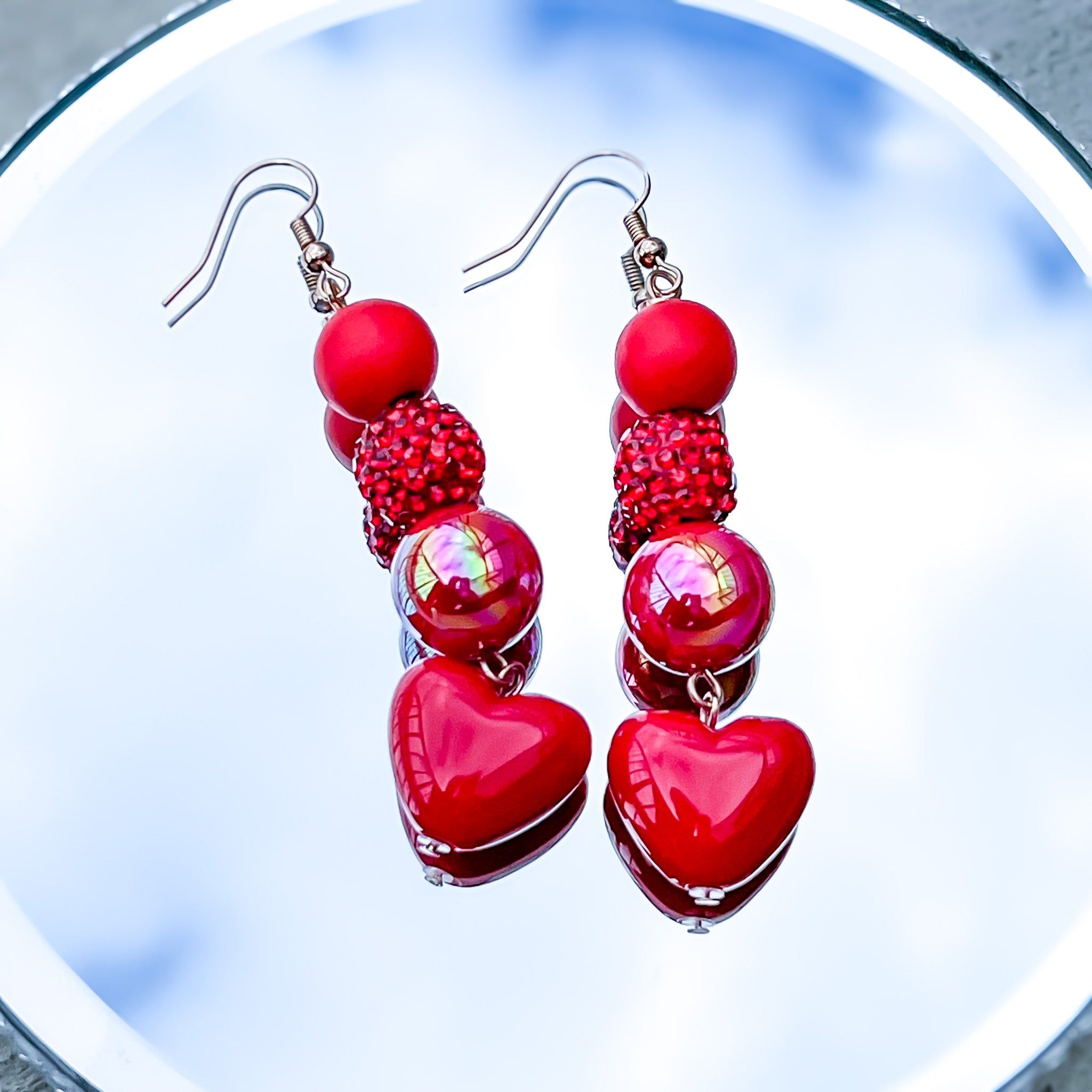 Red Layered Heart Earrings sold by ZZs product image thumbnail 2