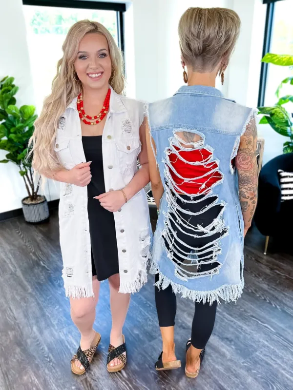 Distressed Long Denim Vest sold by ZZs