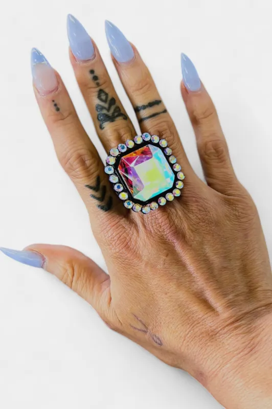 Black Square Stone Stretch Ring sold by ZZs