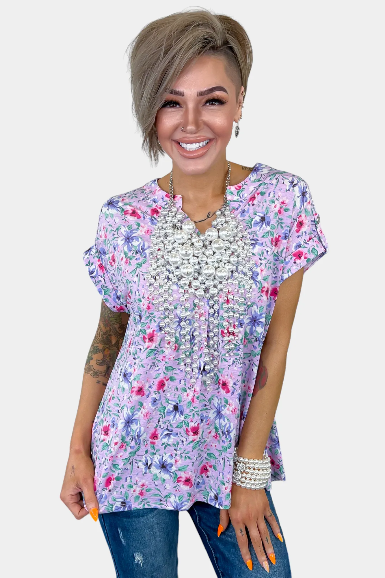 Lavender Floral Lizzy Short Sleeve Top sold by ZZs product image thumbnail 2