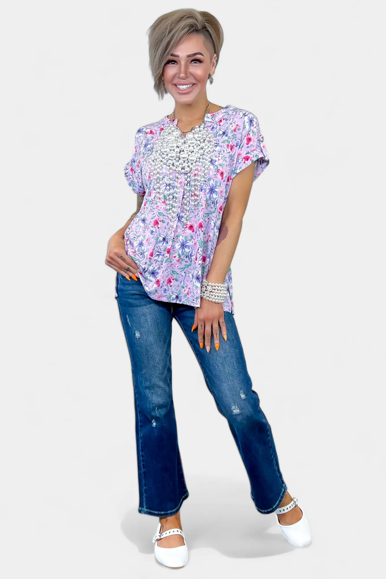 Lavender Floral Lizzy Short Sleeve Top sold by ZZs product image thumbnail 3