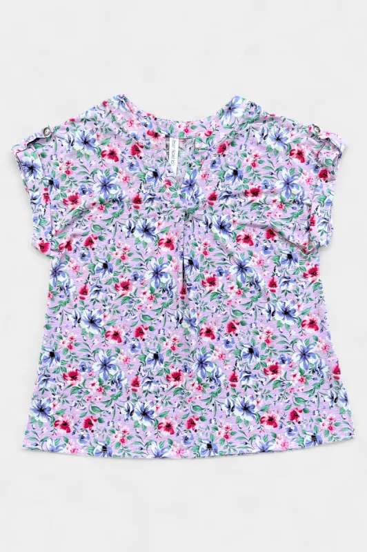 Lavender Floral Lizzy Short Sleeve Top sold by ZZs
