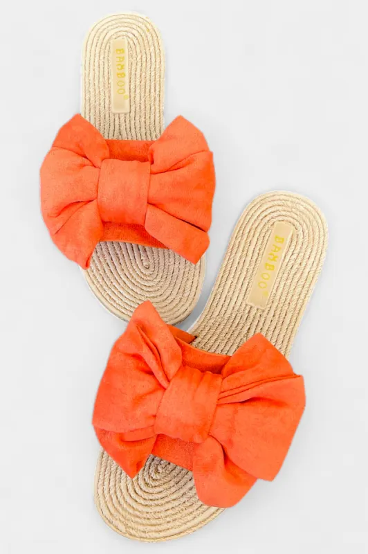Orange Suede Bow Slip On Sandals sold by ZZs