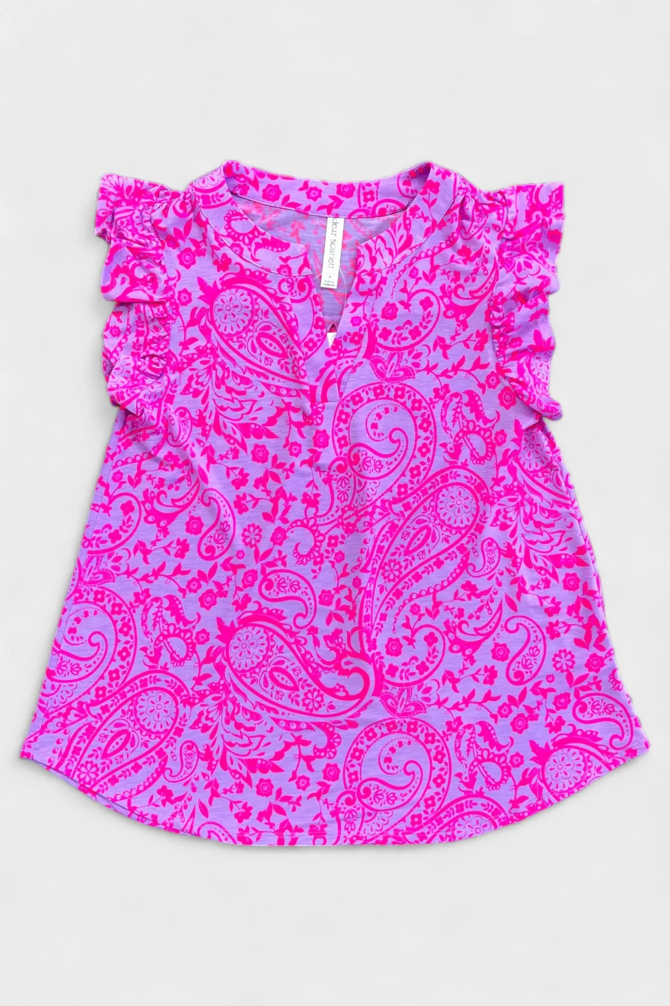 Lavender Paisley Lizzy Flutter Sleeve Top sold by ZZs