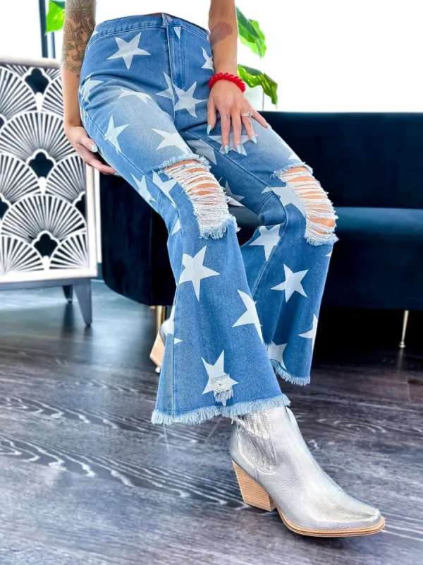 The Stars at Night Flare Crop Jeans sold by ZZs